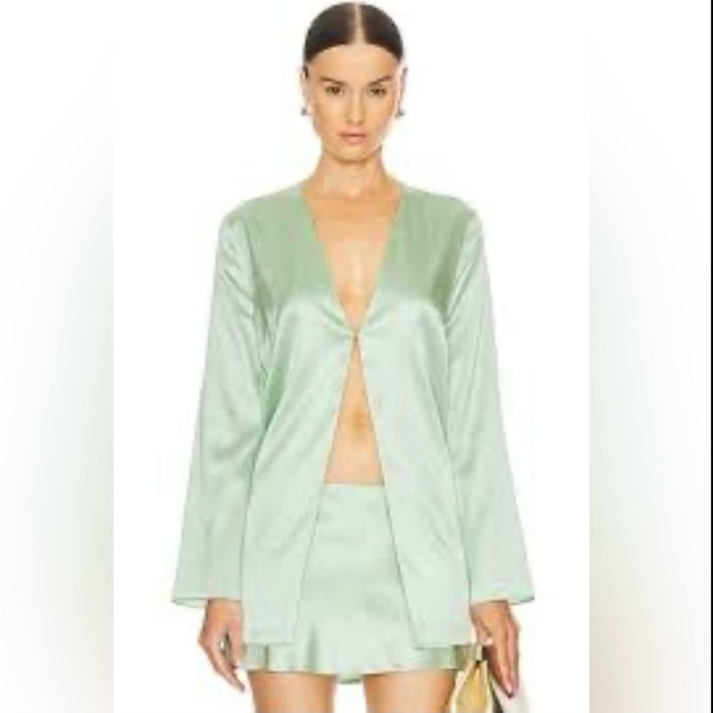 Seroya Odelia Silk Sage Blouse and Mini Skirt
